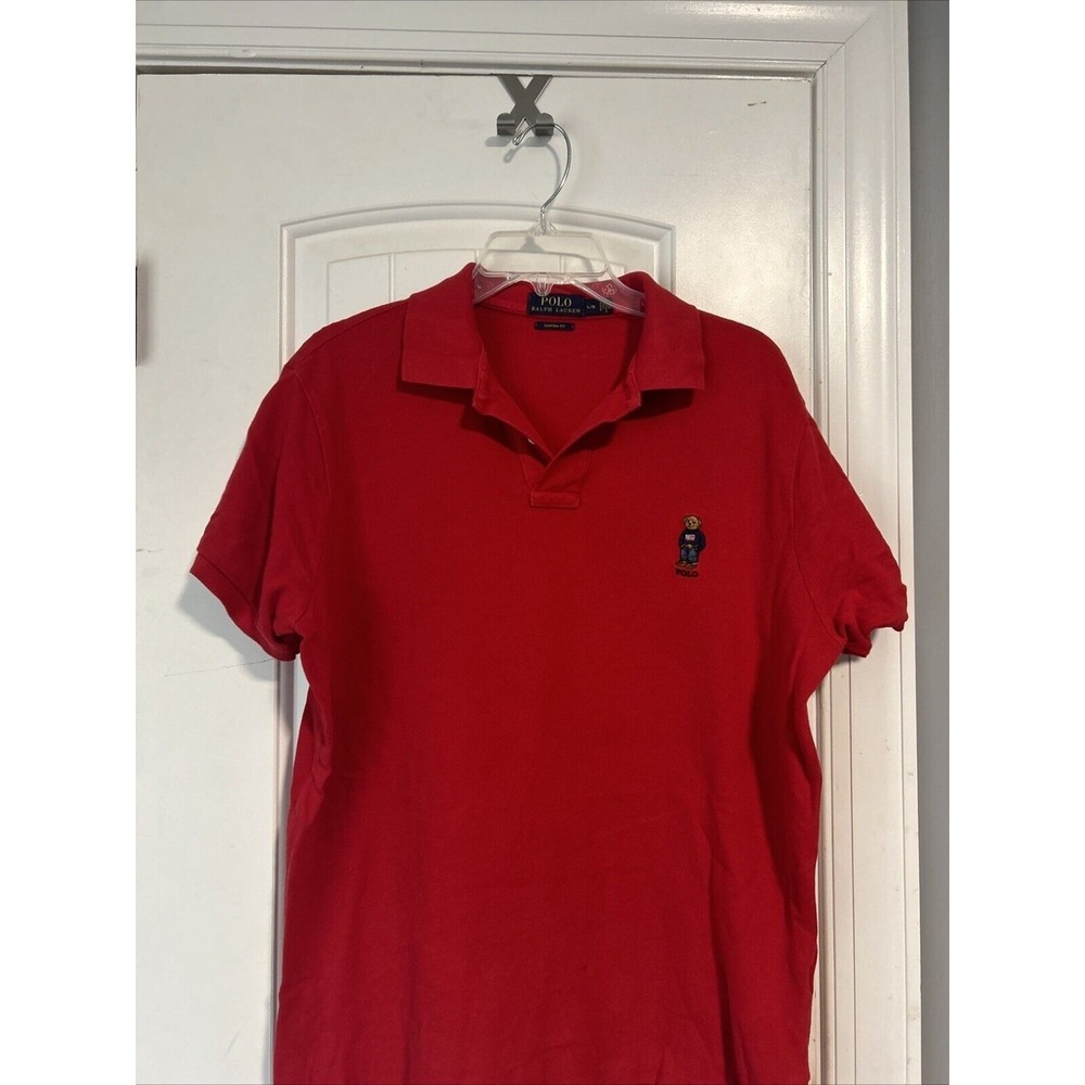 Polo‎ Ralph Lauren Classic Fit Mens L Bright Red Polo Bear Logo Pique Golf